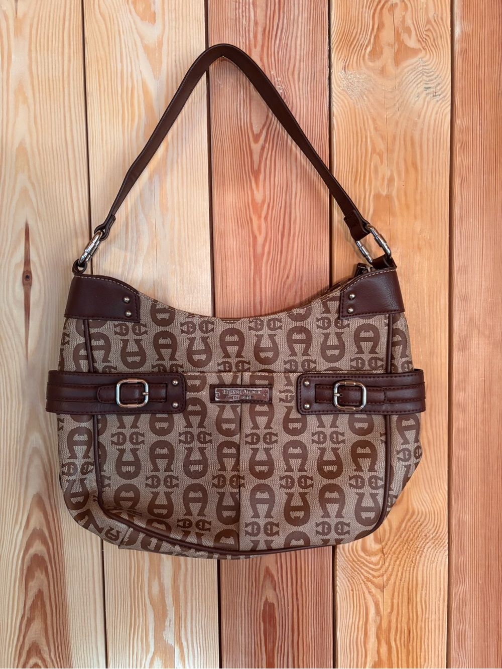Brown Monogram Canvas Aigner Shoulder Bag